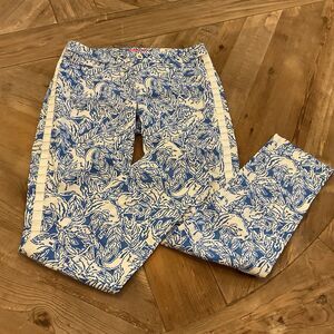 NEW Lilly Pulitzer Kelly Skinny Ankle Pants‎ Coastal Blue Fancy Feet Size 4 $148